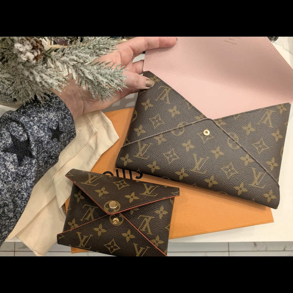 🎁$750Auth LV Canvas LARGE Wallet Pouch - Brown & Pink Never Used!!